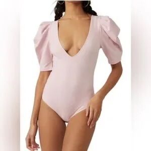 Ultimately Free People Light Pink Puff Sleeve Bodysuit